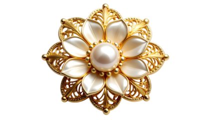 Gilded floral ornament with pearlescent petals and a central pearl