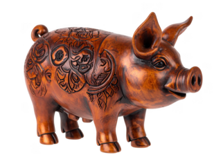 Handcrafted clay pig zodiac ornament with rustic finish, isolate on white background.