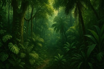 Obraz premium Lush green rainforest landscape wallpaper.