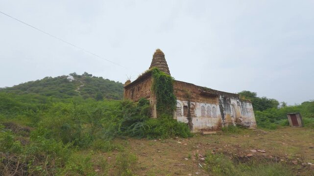 Wide shot of an ancient temple in rural madhya pradesh