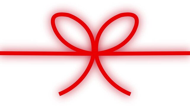 A minimalist red ribbon tying into a bow with a soft glowing effect on a white background. This animated graphic symbolizes gifts, holidays, celebrations, and festive occasions.
