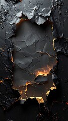 A dark, cracked surface with orange glow