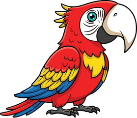 Fototapeta premium Colorful Cartoon Parrot Illustration Showing Tropical Macaw Bird Character With Bright Feathers Cute Animal Vector Design
