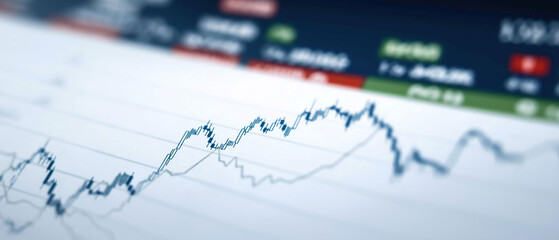 Stock chart line moves across screen, showing market volatility and trends.