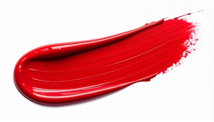 Bold Red Paint Stroke with Tapered Texture on White Background