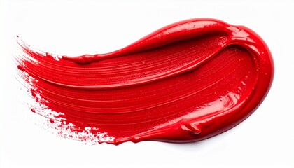 Bold Red Paint Stroke with Tapered Texture on White Background