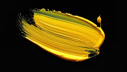 Bright Yellow Brushstroke with Textured Ridges on Black Background