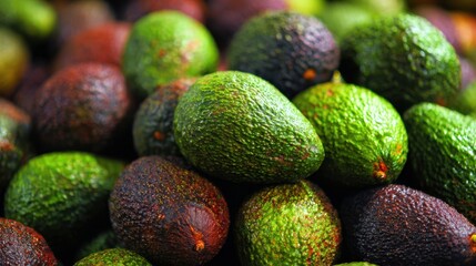 The Avocado Pile Displayed Fresh and Ripe on a Vibrant Market Stall