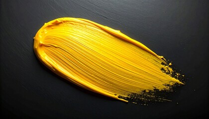 Bright Yellow Brushstroke with Textured Ridges on Black Background