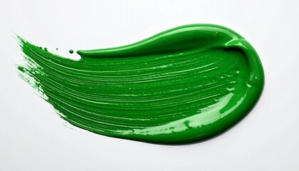 Single Green Brushstroke with Glossy Texture on White Surface