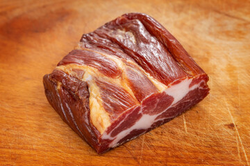 jerky meat isolated on wooden desk