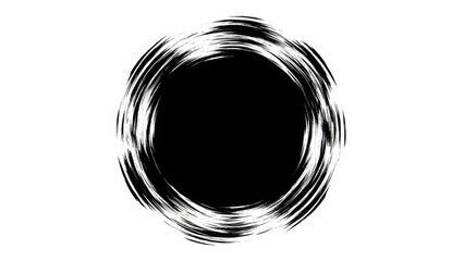 A black circular abstract design on a white background