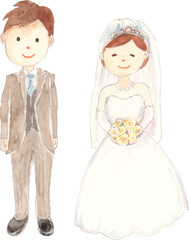 新郎新婦の水彩イラスト　ベクター
