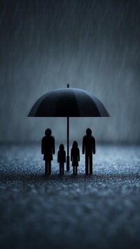 Insurance life protection theme with family silhouette