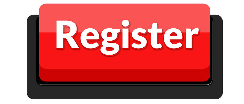 3D red and black register button with modern glossy style isolated on transparent background for website forms, user signup, and digital interface design