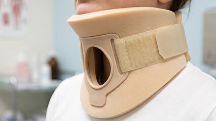 Neck Brace Fitting, Clinic Setting, Health Awareness, Close-Up View, Patient Support