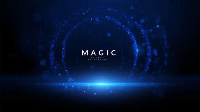 Round frame of blue bokeh lights for modern corporate awards. This tech-inspired border is perfect for digital certificates, employee achievement graphic, and innovation awards in the tech and finance