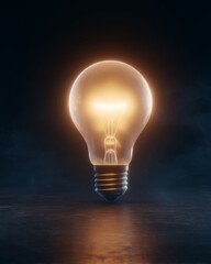 Illuminating ideas a light bulb glowing in a dark space 3d render technology concept artistic perspective