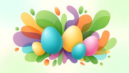 Colorful Easter eggs surrounded by vibrant splashes of paint in a lively illustration