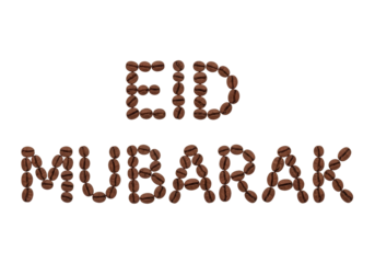coffee bean art spells eid mubarak ramadan on white background