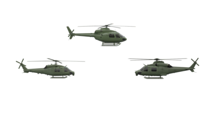 Military helicopter isolated on white background, representing aviation technology, defense, air transport, surveillance, and tactical operations.