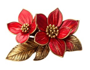 Red and gold decorative hair pin, isolated on white background