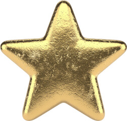 Isolated Shiny Gold Five-Point Star Icon on Transparent Background