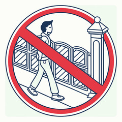 Stylized prohibition sign illustrating that pedestrian entry or passage through the closed gate area is strictly not allowed for individuals carrying backpacks