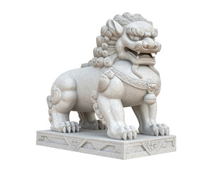 Obraz premium Stone Chinese guardian lion statue isolated on white background.