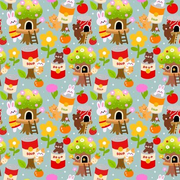 Kawaii canned food seamless 