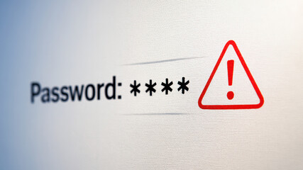 Password security alert digital warning privacy risk rights symbol on screen strong password concept data protection cyber safety online access control secure login