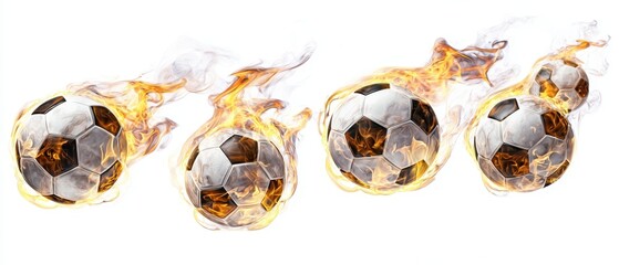 The soccer ball with fiery trail showing speed and energy on white background