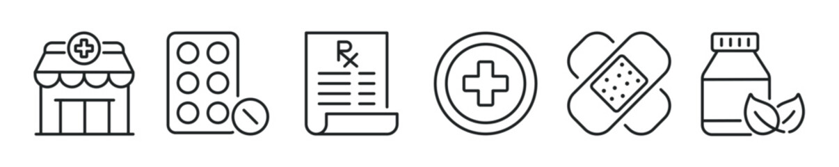 Pharmacy thin line icon set. Web minimal editable stroke icons