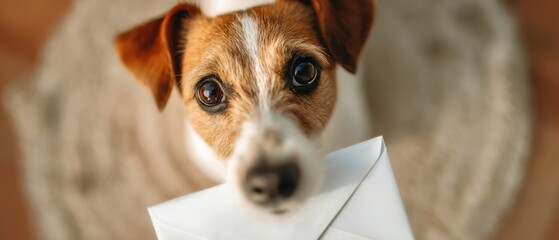 The Dog Delivering a White Envelope with Big Eyes and Playful Expression