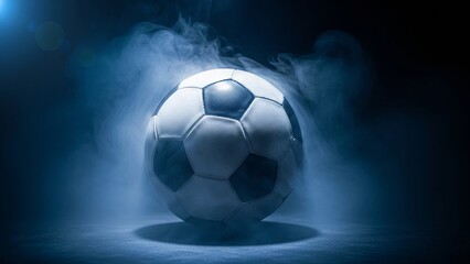 Dynamic close up of football player boot kicking ball on grass field