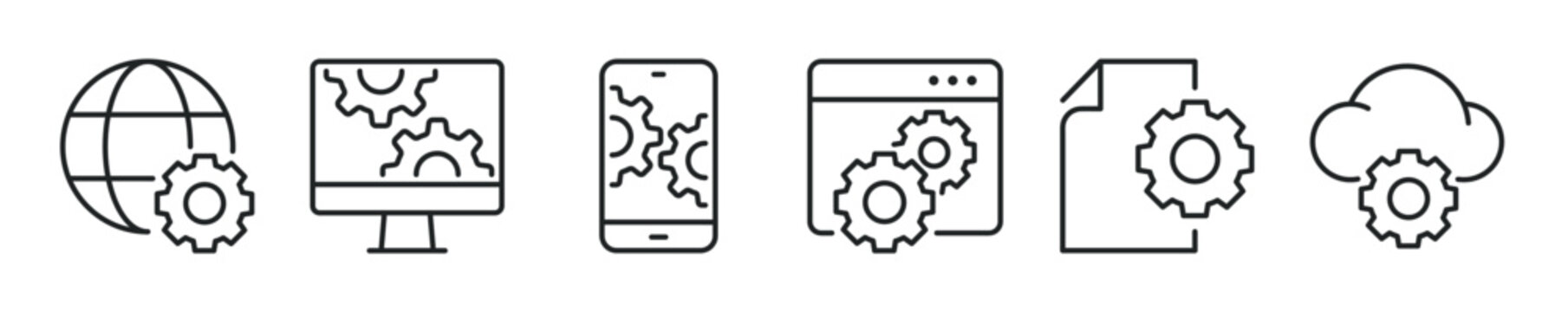 Setup thin line icon set. Web minimal editable stroke icons