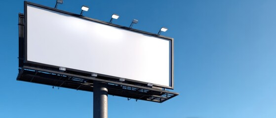 The Billboard Overlooking Clear Blue Sky With Blank White Advertising Space
