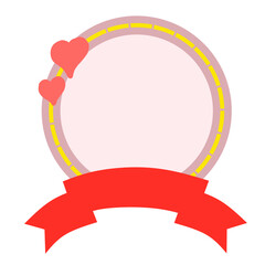 Circular frame with red ribbon banner and two cute hearts decoration
