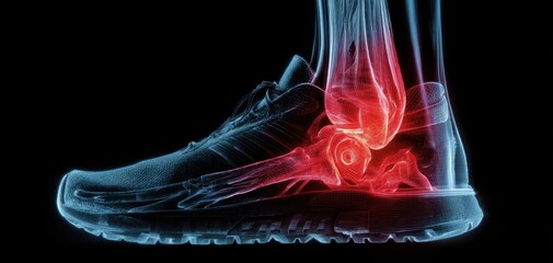 The Sneaker Showing an Xray View of a Highlighted Ankle Injury in Motion