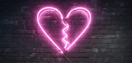 The Broken Neon Heart Glowing Pink Against A Dark Grungy Brick Wall