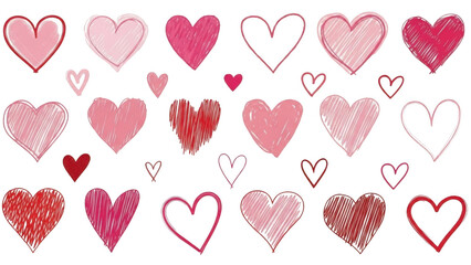 Collection of hand-drawn hearts isolated on transparent background