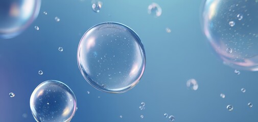 The Bubbles Floating Over a Soft Blue Background with Light Reflections