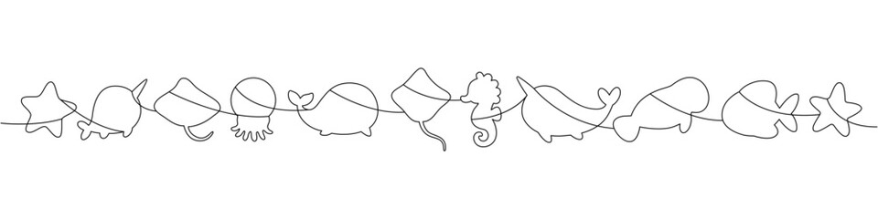 Cute marine animals silhouettes. Minimalist black outline for ocean-themed creative and decorative projects © Lifeking