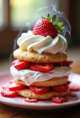 Layers of Strawberry Shortcake with Whipped Cream Creative Delight Presented in an Artful Style