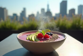 Minimalist Rooftop Cafe Superfood Smoothie Bowl Radiating Organic Elegance