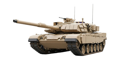 Beige military tank with long barrel and antennae isolated on a transparent background armored vehicle 1