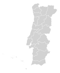 Fototapeta premium Grey with White Outline Portugal Map with District Borders Europe Country