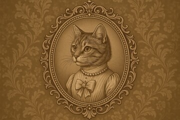 Vintage cat portrait in frame background