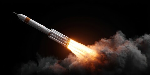 The Rocket Launch Ascending Through Night Sky with Fiery Plume and Dramatic Smoke