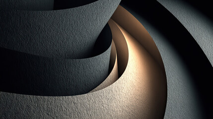 Abstract curved paper layers in dark and light tones